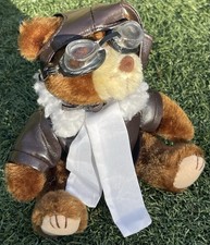 Vintage 7  Aviator Teddy Bear with Goggles  Leather Jacket Pilot Plush