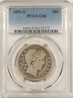 1892-S BARBER HALF DOLLAR - PCGS G-6, KEY-DATE!