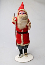 Antique VTG Clay Face Felt SANTA w Stick 8" Figurine Christmas Ornament Japan