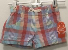 Wonder Nation Girls Plaid Pull On Shorts Elastic Waist Pockets Bow XS 4-5 NEW
