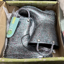Western Chief Girls Glitter Waterproof Pull-On Rain Boots Silver Mid-Calf US 1