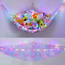 Stuffed Animals Net Hammock Toy Hanging Net with LED Light for Nursery Kids Roo