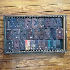 ENTIRE TRAY Vintage Letterpress Wood Type Block Number Symbol Punctuation 23x13