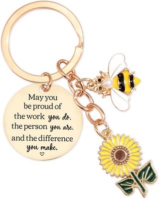 Sunflower Keychains,Bee Keychain for May You Be Proud of the Work Do 