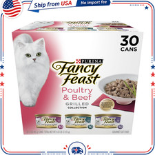Purina Fancy Feast Grilled Wet Cat Food Variety Pack Poultry Beef 3 Oz 30 Cans