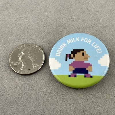 Drink Milk For Life Video Game Vector Art Pixelated 1.5'' Pinback Button #61377