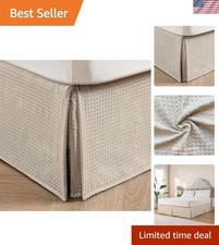 Pleated Waffle Weave Bed Skirt, Tailored Dust Ruffle 14 Inch Drop Easy Fit, M...