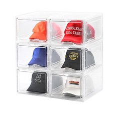 Hat Organizer Box,Stackable Clear Baseball Caps Holder Box Containers with Ma...