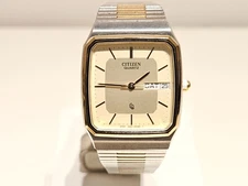 VINTAGE RARE LUXURY RECTANGLE JAPAN TWO TONE MEN'S QUARTZ WATCH"CITIZEN" 2850