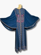 Women's Embroidered Kaftan Abaya Maxi Dress Full Front Zip Cape Sleeve