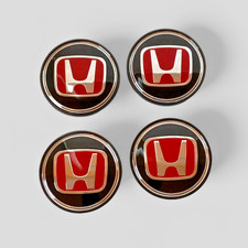 Set Of 4 Red Logo Wheel Center Caps Black 64mm For Honda Accord 2018-2022 Rims