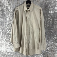 Stafford Size 17 34-35 Fitted Minimalist Button Shirt Career Beige Long Sleeve