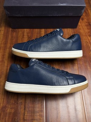 Prada Downtown Navy Blue White Gum Leather Low Men Trainer Sneaker - Size 7P 8US