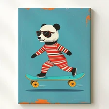 Cool Panda Skateboarding Canvasbold Sports Wall Art