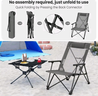 Campingstuhl Klappstuhl mit Tragetasche Kopfstütze 150 kg belastbar CPS8165dgr