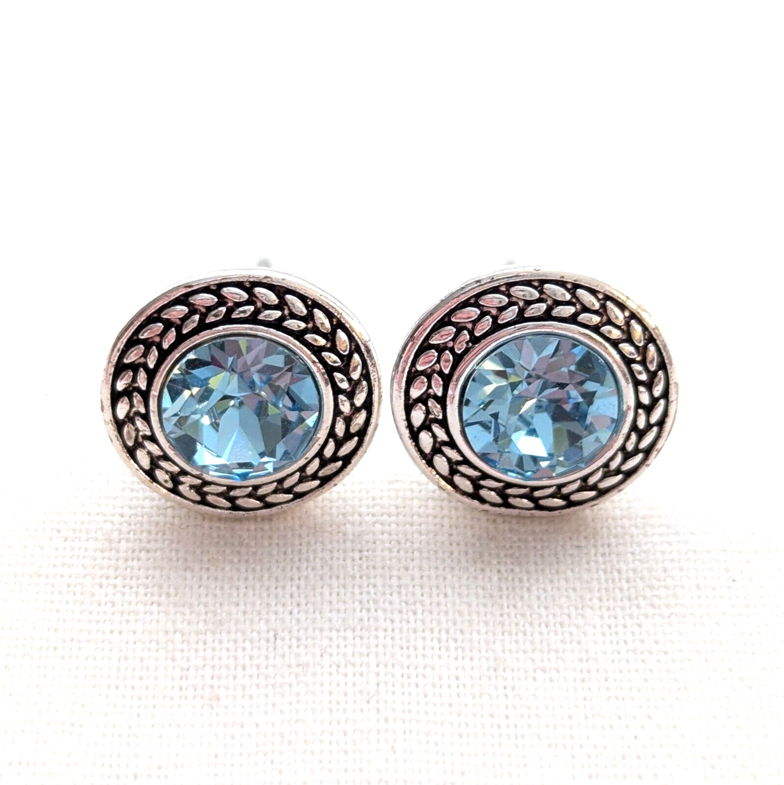 Napier Vintage Art Deco Blue Crystal Laurel Wreath Stud Earrings-image