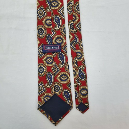 Hathaway Neck Tie Silk Made in the USA Paisley Red Blue - Picture 4 of 6