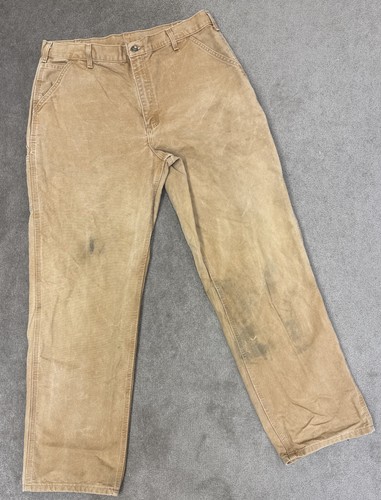 VTG Carhartt Pants Mens 38x33 Duck Brown Dungaree Fit Canvas B11-BRN Distressed - Picture 2 of 9