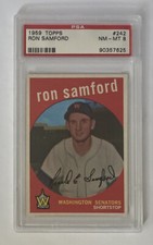 1959 Topps Baseball Ron Samford Washington Senators Card #242 PSA 8