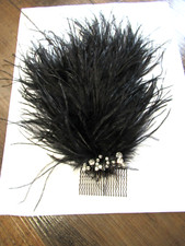 Vintage Flapper Fascinator Hair Comb With Rhinestones And Feathers