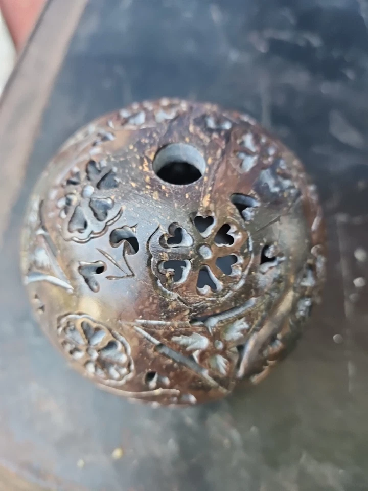 Hand Carved STONE INCENSE TEA LITE HOLDER Sphere Globe - Image 2 of 4