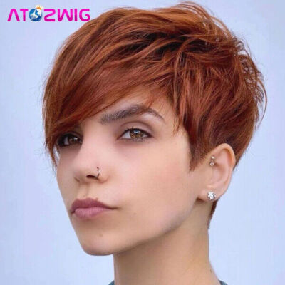 Short Straight Pixie Cut HalloweenCosplay Heat Resistant Brown Wine Red Wigs