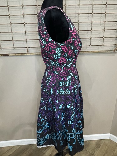 Modcloth Musical Note Dress Black Pink Blue Purple Retro Fit Flare A-Line Medium - Picture 4 of 14