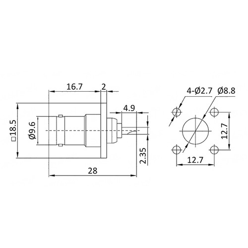 50 Ohm BNC Panel Mount Socket, Square Flange 4 Four Hole Female 50Ω - Picture 2 of 4