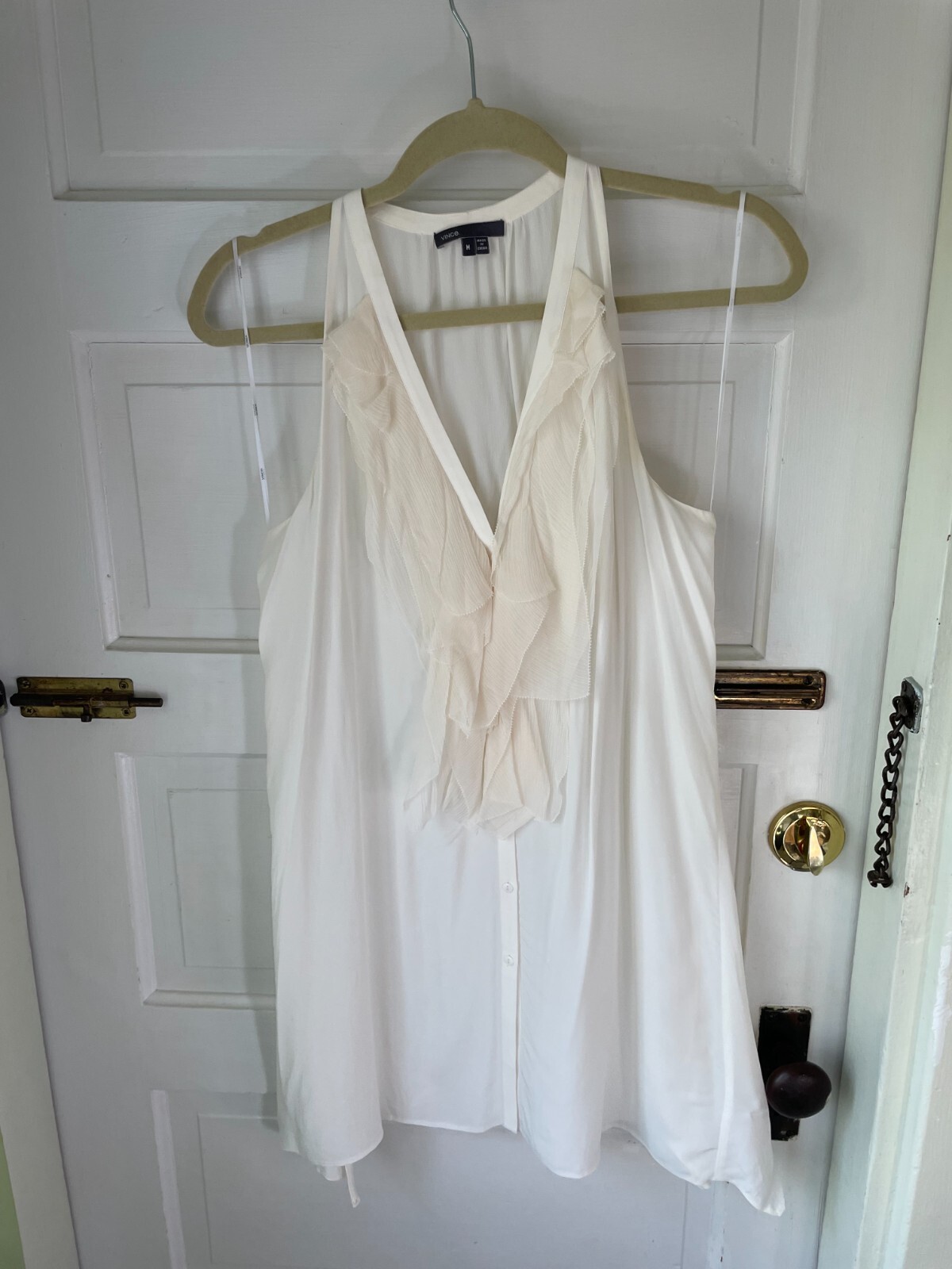 Vince silk white ruffle button down sleeveless bl… - image 2