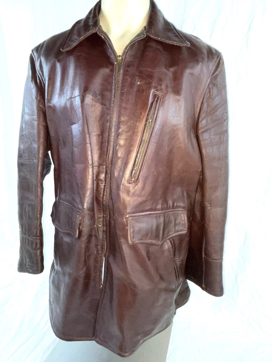 ジャケット・アウター THE TOE Bond Jacket brown leather S VTG 40S 50S MENS M BOND BROWN HORSEHIDE HIDE LEATHER ZIP LONG CAR