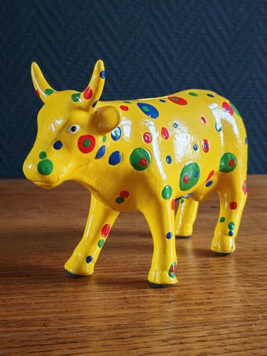Tirelire Vache Pop Art Vintage en Céramique Jaune à Pois Colorés - Déco original - Afbeelding 13 van 14