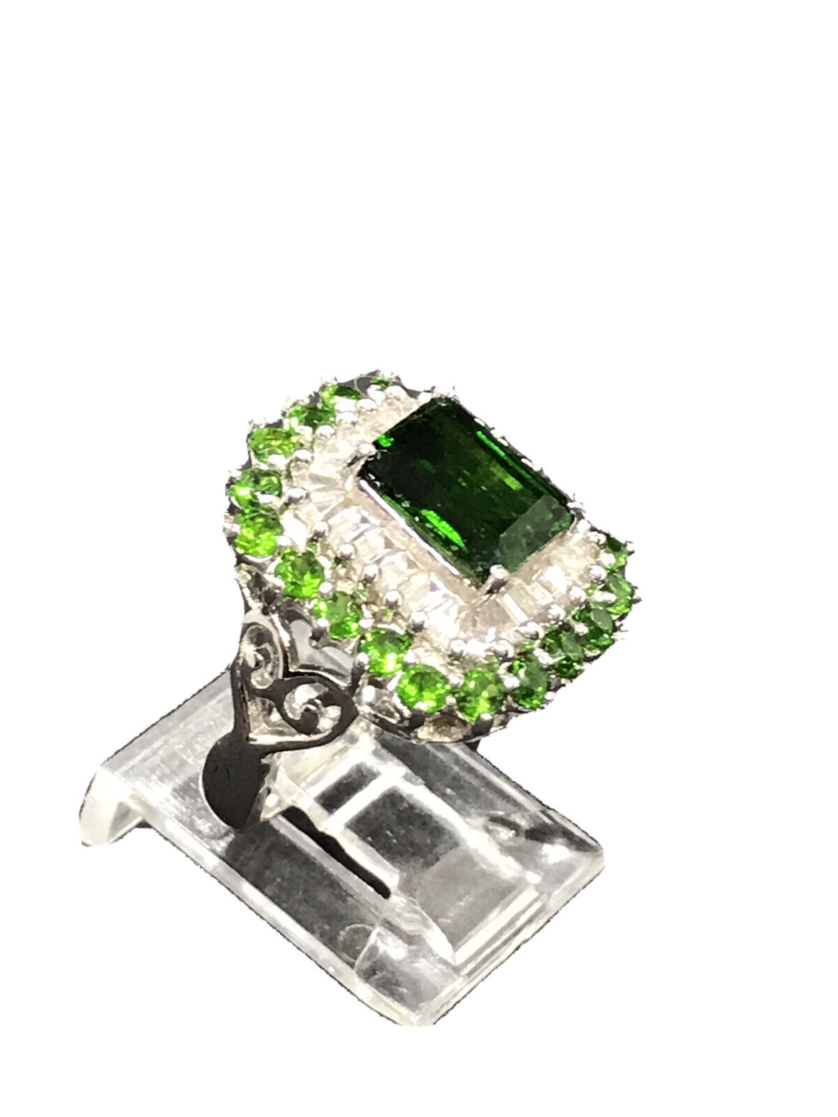 size 10 Lovely RING with Russian Diopside /& Clear Zircon