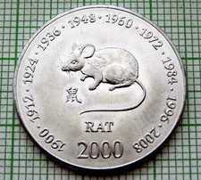 SOMALIA 2000 10 SHILLINGS, RAT - ASIAN ASTROLOGY SERIES, UNC km# 90