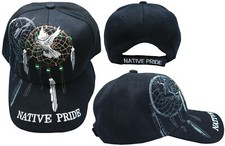 Native Pride INDIAN Dreamcatcher Dove Feather Shadow Black Embroidered Cap Hat