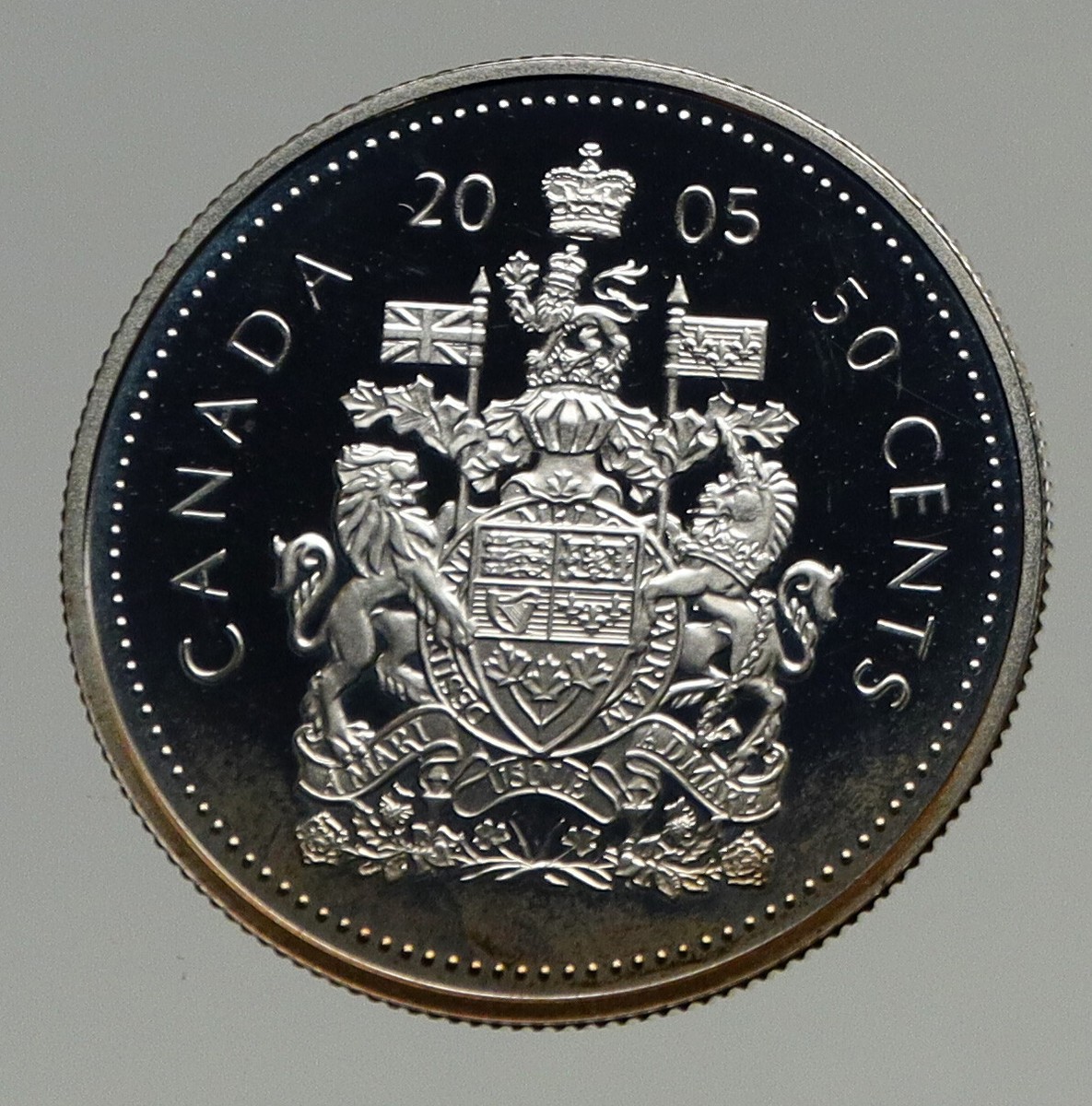 2005 CANADA Queen Elizabeth II Arms Old PROOF-LIKE SILVER 50 Cents