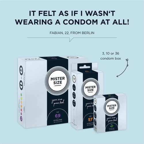 Mister Size condoms * 64 mm width * Very Wide Fit Transparent XXL Condoms Box 10 - Picture 9 of 12