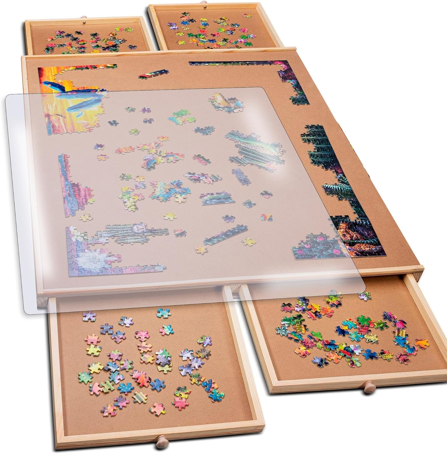 Playvibe Puzzle Locker 1000 Piece Puzzle Board with Drawers and Cover - Puzzle S