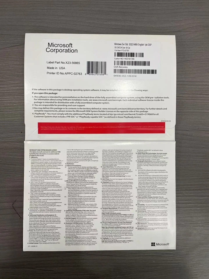 Microsoft Windows Server 2022 Standard 24-Core 50 CALs DVD With Key - Image 2 of 2