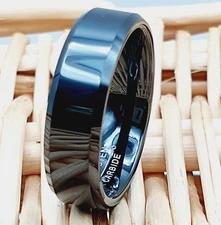 Wedding Tungsten Band Black High Polished Beveled Edges Ring Custom Engraving