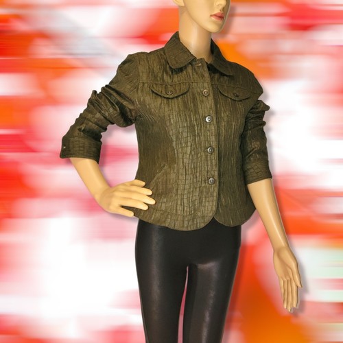 Green Crepe Jacket Size 8 P Petite Long Sleeve Blazer Career Ruby Rd, T44