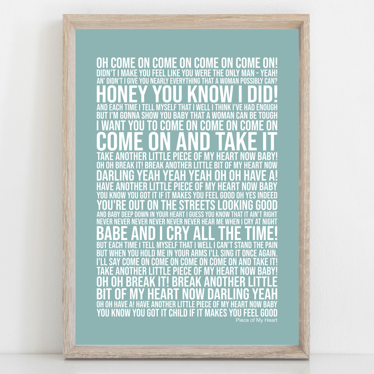 Janis Joplin Piece Of My Heart White Heart Song Lyric Wall Art Print - Red  Heart Print