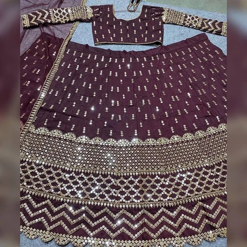 Designer Heavy Muslin Cotton Silk Lehenga Choli With Dupatta For Wedding - Picture 4 of 11