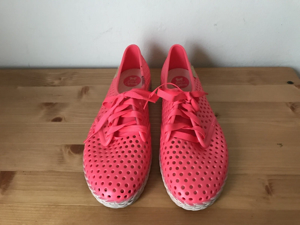 ZAXY Womens sz US 7 hot pink cutout rubber lace shoes Made in Brazil