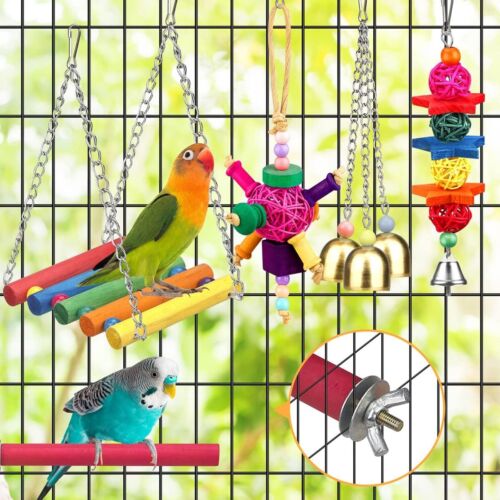 Bird Parakeet Cockatiel Parrot Toys Cage Hanging Bell Ladder Hammock Toy Lot - Picture 5 of 11