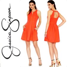 $138 Jessica Simpson Orange Textured Cut Out Back Pleated Pocket Dress ~10 M3020