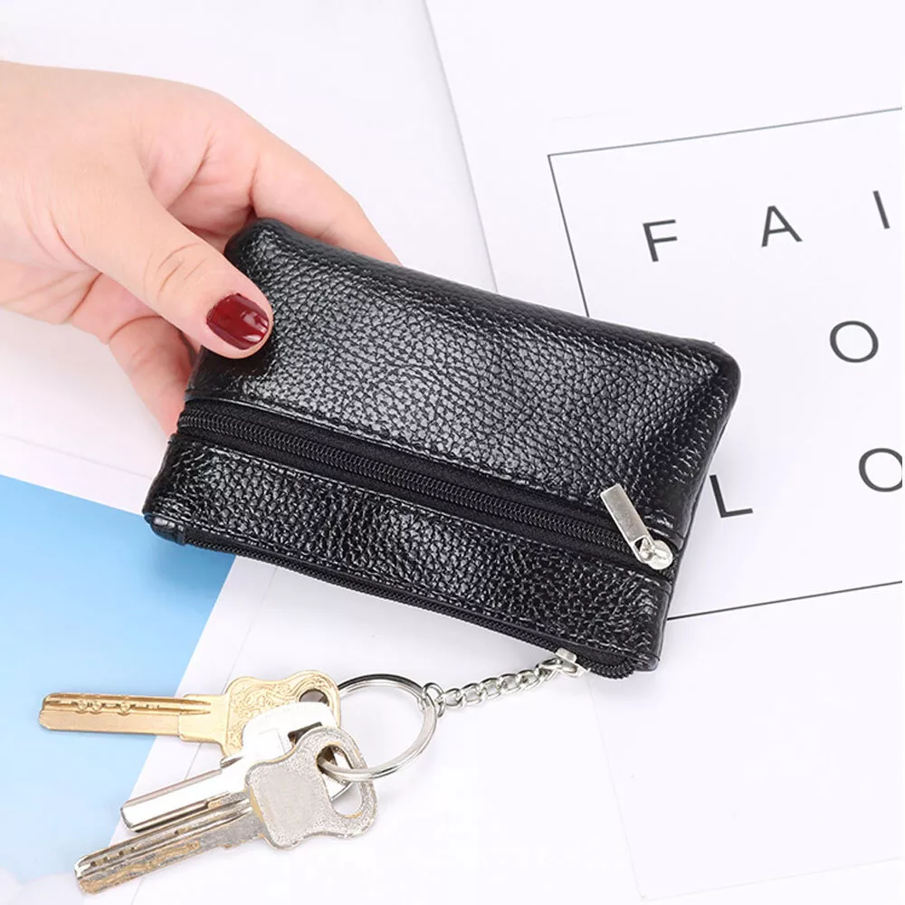 Women's Genuine Leather Coin Purse Mini Pouch Change Wallet with Keychain