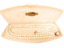 Vintage LA TAUSCA Box With Aurora Borealis White Crystal 3 Strand Necklace