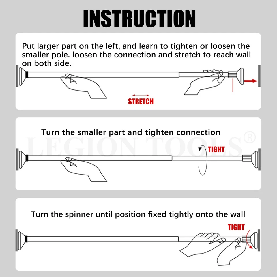 Adjustable Curtain Tension Rod Extendable Rack Shower Wind Curtain Closet Pole - image 4 of 4