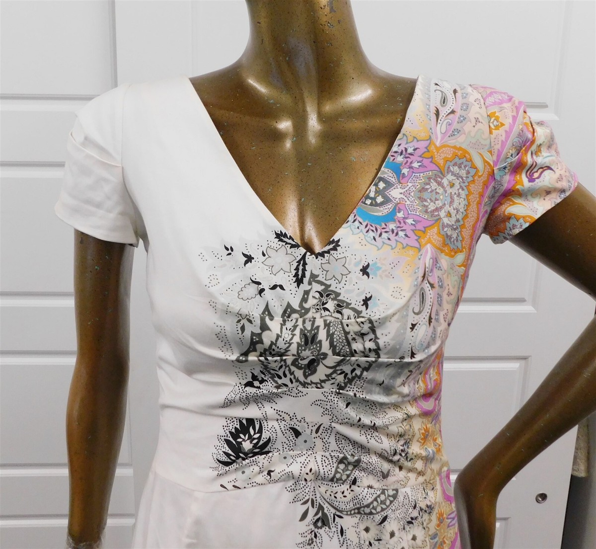 Etro Italy Multi Paisley Cotton Blend Short Sleeve Dress sz