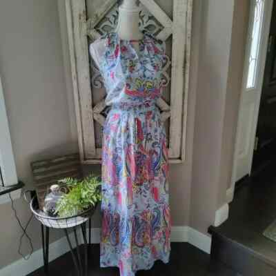 #ad Griffin Floral Paisley Halter Maxi Dress Boho Cottage Vacation Resort Chic $20.00